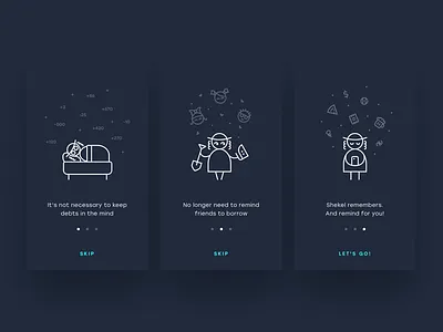 Shekel. Onboarding app clean credit dark ui debt ios iphone mobile money onboarding outline screen