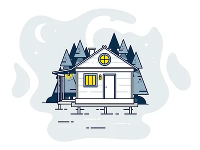 Cabin cabin camping forest light moon night river