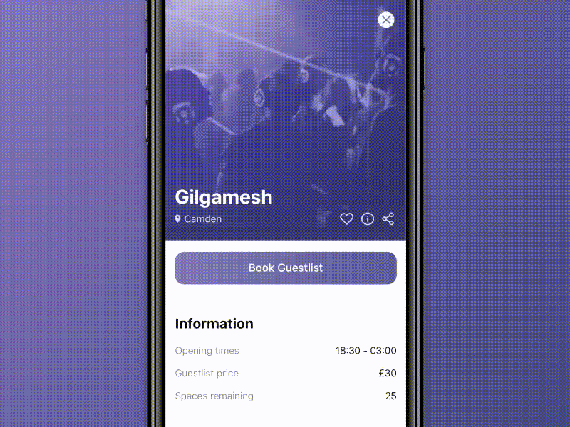 Club Info card clubbing framer ios 11 nightlife