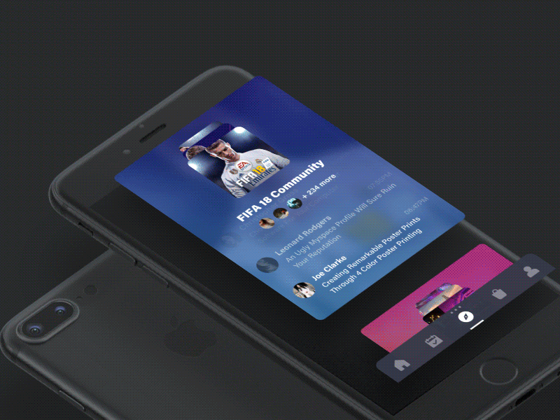Feed Scroll Interaction community feed gaming iphone isometric navigation parallax scroll social tab bar tabs