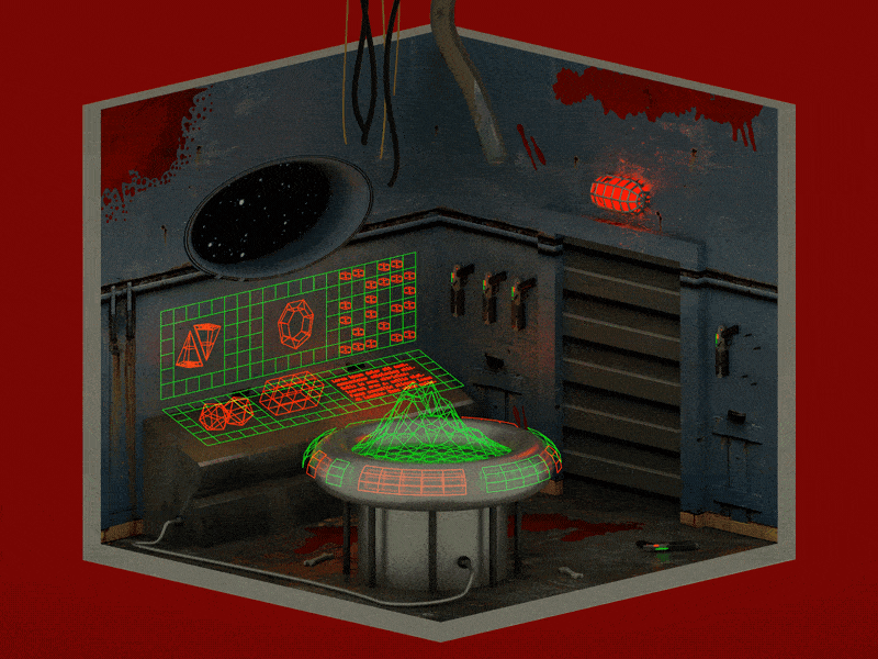 Isometric Room 3 // Space Station alien c4d computer display horror hud monster octane space station