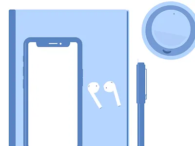 Every Day Tools airpods blue coffee flat illustration iphone x sakura pen vector