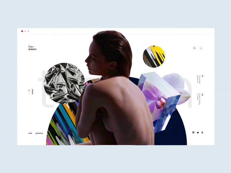 Day–dream concept interaction ripple rotate ui ux minimalistic web