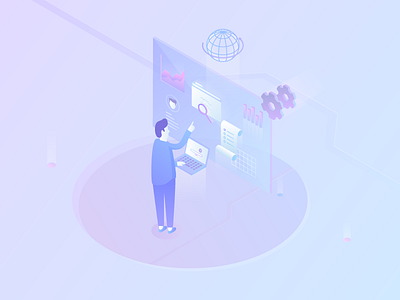 Domain Management app character domain gradient illustration management managing mobile onboarding user interface ux web design