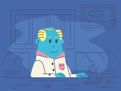 At The Bar alien bar drink drinking gentleman graphic design hairstyle illustration men old tv ufo