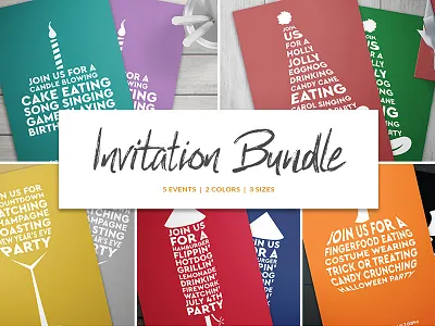 Invitation Template Bundle birthday celebrate christmas flyer halloween holiday invitation july 4th new years party postcard poster