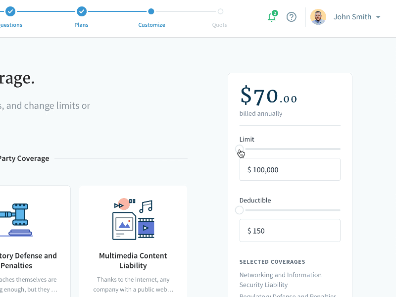 Coverage Customization framer framerjs input insurance interaction pricing prototyping slider ui ux