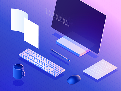 Smart Contracts Illustration coffee documents illustration illustrator isometric landing microsoft neon office studio surface vector