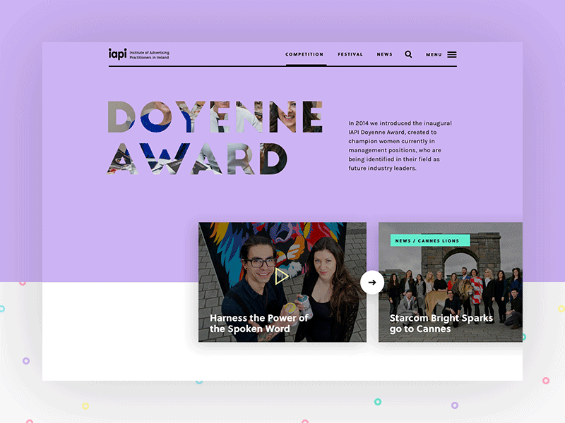 Example of IAPI Doyenne Awards Landing Page