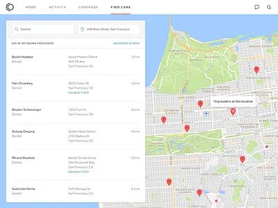 Find Care - Results Page clean doctors healthcare medical portal product product design website