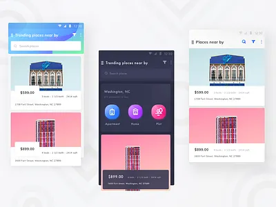 Property App Home Versions (Dark and light layouts) android apartment filter finance ui home more map sort property search trending