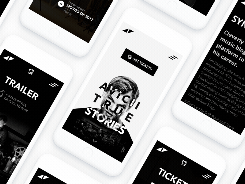 Avicii Documentary Website - Mobile Screen Collection animation device gif iphone layout mockup presentation web design web development website