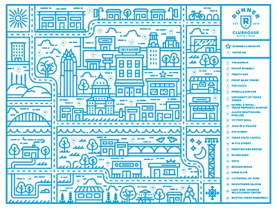 Favor Runner Clubhouse Mural austin city delivery design favor illustration map monline mural project texas