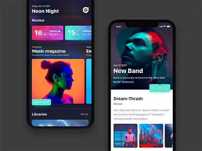 Entertainment Magazine artist card ios11 magazine mode music night ui ux