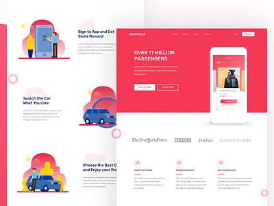 Rentocar Landing Page app booking car homepage illustration landing page rent ui web website