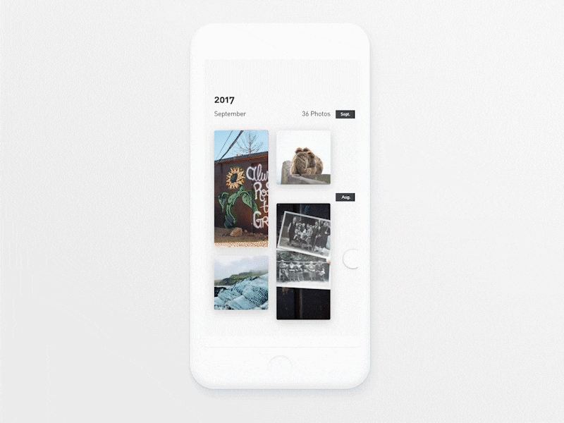 Gallery - Date Animation app calendar clean daily ui date gallery interface mobile protopie ui