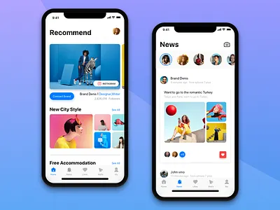 Social applications app blue card social ui ux