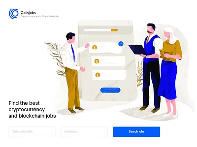 Illustration for the coin.jobs blue character download freebies header hero icons illustration ios noise team texture web