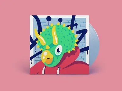 Single cover art character cover design dinosaur graffiti illustration music record techno triceratops vinyl