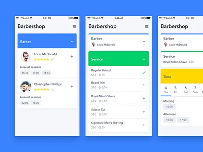 Barber App app barbershop card sketch ui ux