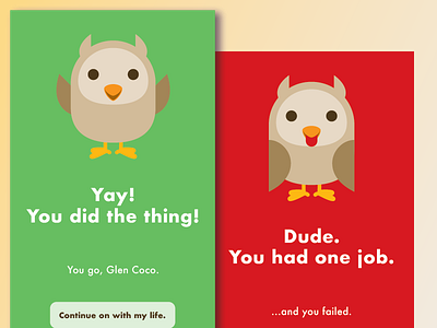 Daily UI 11: Demotivational Flash Screens daily ui daily ui 011 dailyui flash screen funny design humorous design mobile mobile design owls