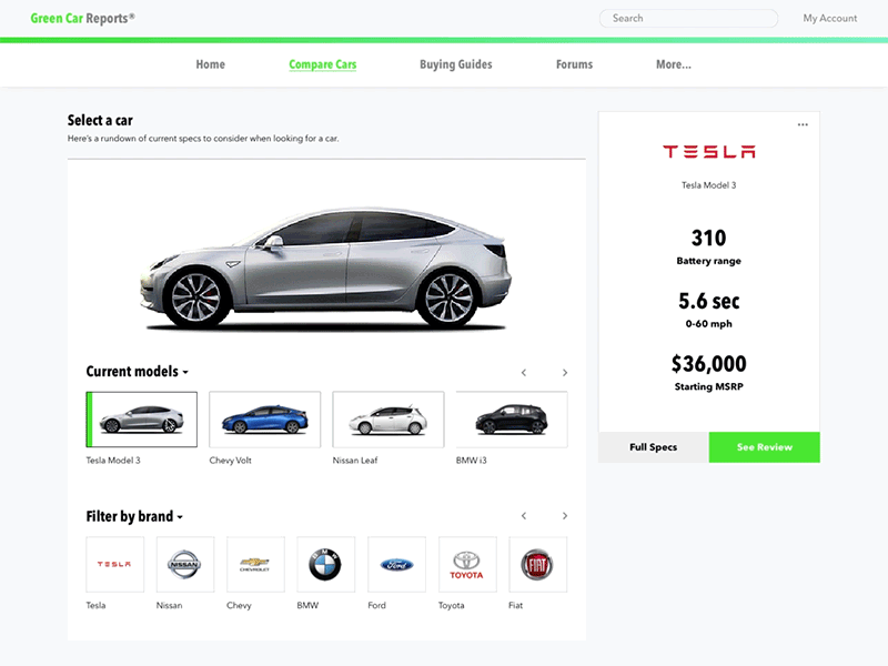 Green Car Reports electric cars ev graphic design interaction design product design prototype ui user experience user interface ux web design website