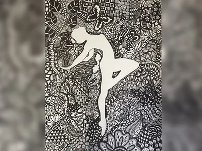 Ballerina - Zentangle Art art ballerina blackandwhite butterflies drawing flowers relax zentangle