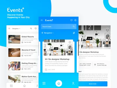 Events° - Mobile App app book booking event gradient mobile rajan result search srinivasan ui ux