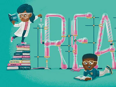 The Amazing World of Science chemistry children illustration kids poster reading science