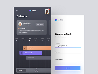 terhie - calendar and login calendar dark flat timelog ui ux white