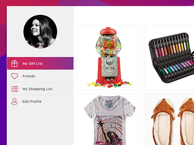 Gift List App dashboard gift gift guide icons profile ui user interface