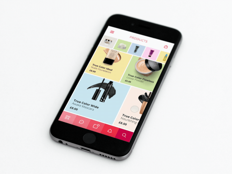 Cosmetics Retailer App – Choose Product app beauty cosmetic ios list pink product task