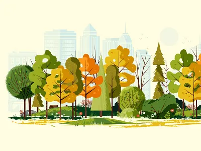 Fall in the City building flower foliage grass leaves nature park pine skyline tree wood