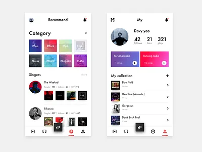 My Music 2 app design music recommend ui，ios