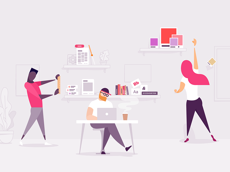 zeroheight landing page illustration design system designer developer illustration library office pink sketch styleguide team teamwork vector