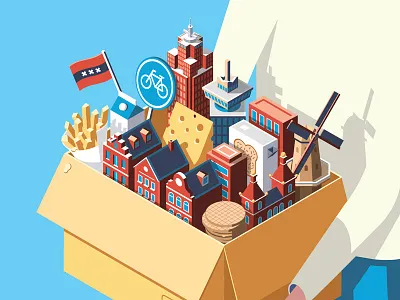 Moving Amsterdam amsterdam box cheese city isometric moving netherlands waffle windmill