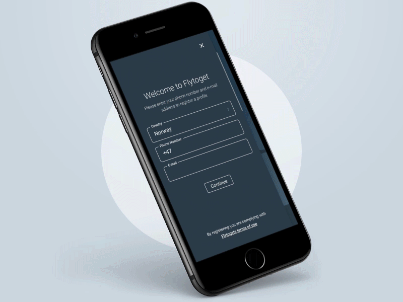 Flytoget user registration clean ui date dialogue list loading menu principle profile registration ui validation