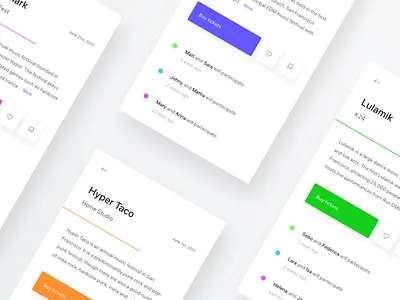 Events - Cards Info app cards discovery events info ios map minimal mobile tickets ui white