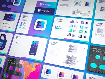 Brandbook for Brandany b monogram coloring brand branding guide cover phone visual editing book manual gradient grid photo icon symbol mark identity design app logo modern ios logo showcase colors vadim carazan brands branding video business cards