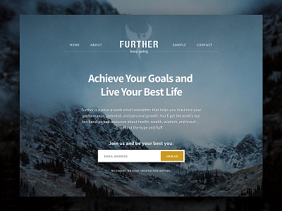Further.net home page dark email opt in hero home page mountains