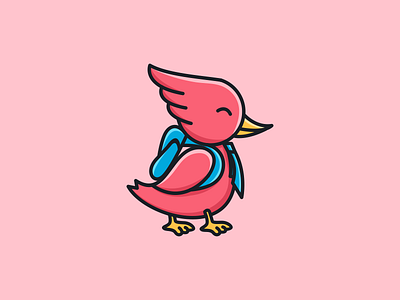 Cute ducks go to school baby birds cartoon character children design duck illustration kids logo mascot stork walk