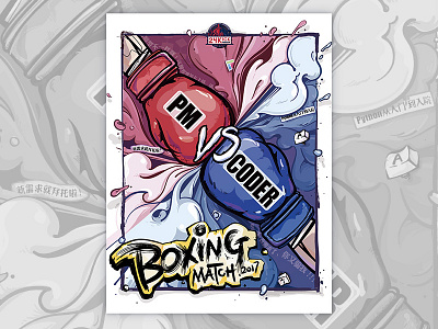 Illustration Design For Boxing Match blue boxing cartoon illustration martial arts mma red sport warm blooded