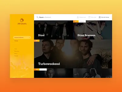 Initial Art Direction for JVB Live calendar events grid search shows