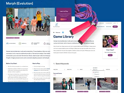 Playworks Game Library children education flexible layouts nonprofit play recess resources ui design web design
