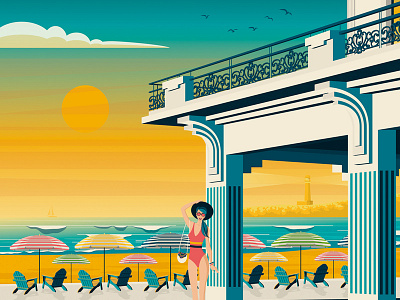 Biarritz France Retro Travel Poster Illustration art biarritz cityscape design digital france illustration landscape poster print vector vintage