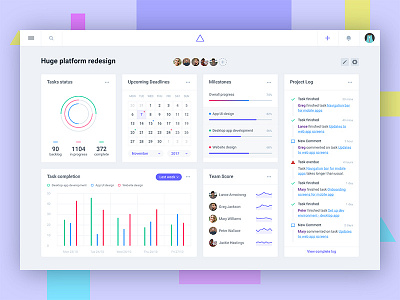 Project Overview - Project management dashboard activity charts concept dashboard profile projects reports statistics tasks ui user interface widgets