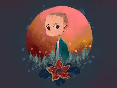 Eleven! Hi! Dribbble! 2d character design children illustration color design eleven illustration illustrator kid painting stranger things video