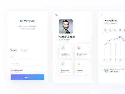 My Health App app dashboard gradient graph health sign in tracker ui ux white