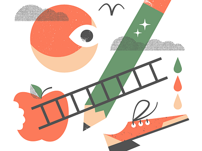 ✏️ 🕊️ 🍎 👁️ ✨ 👞 ☁️ 💧 apple art eyeball halftone illustration ladder layers pencil shoe texture vector