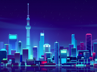 serverlessconf tokyo affinity future hacker illustration light neon night process retro trystram tuto vector